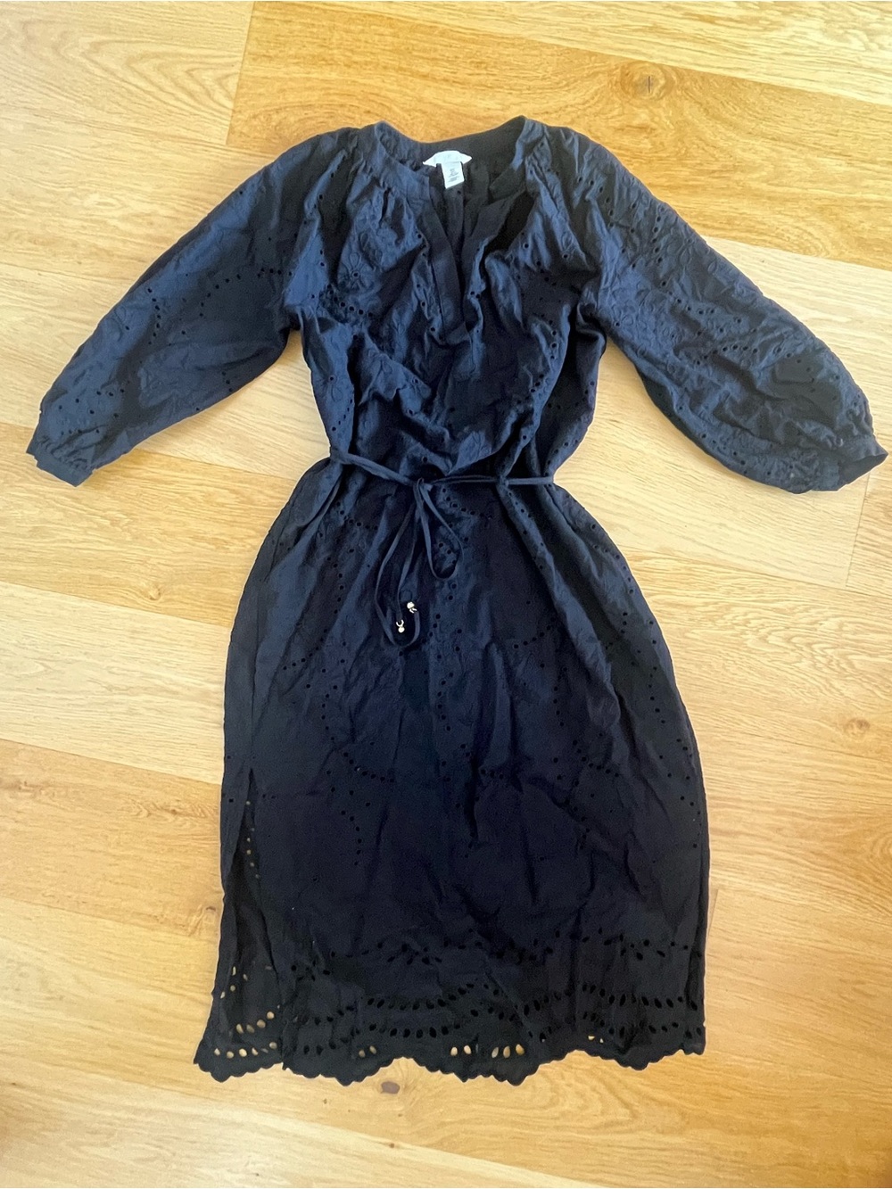 Black Cotton Semi Sheer Maxi Dress with Under Slip and Waist Tie
